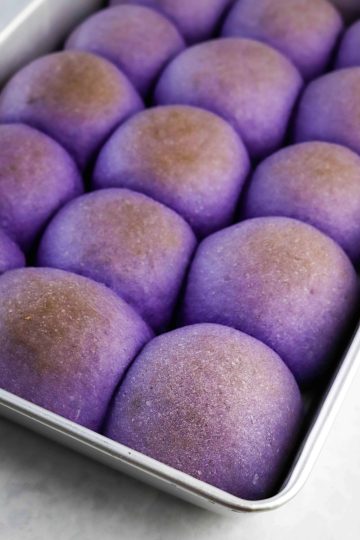 close up of taro rolls