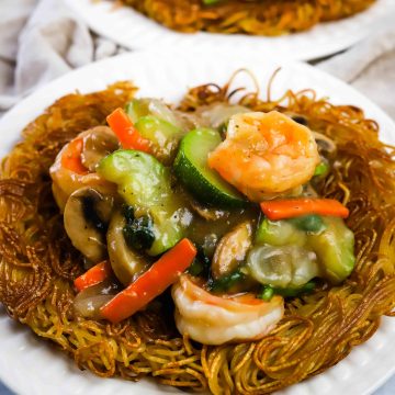 cake noodle on a white plate