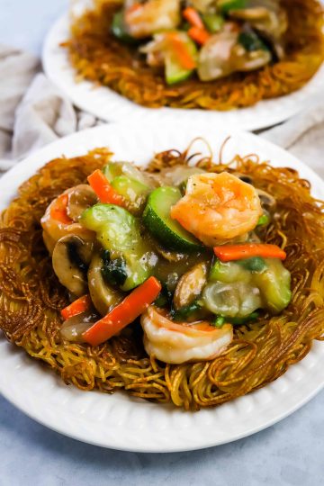 cake noodle on a white plate