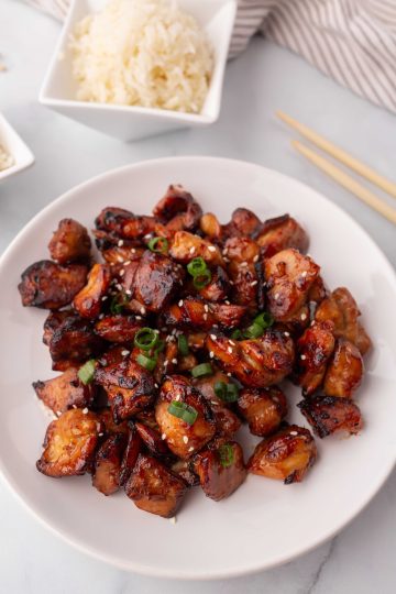 air fryer teriyaki chicken on a white plate