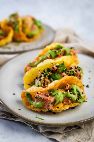 poke tacos on a plate