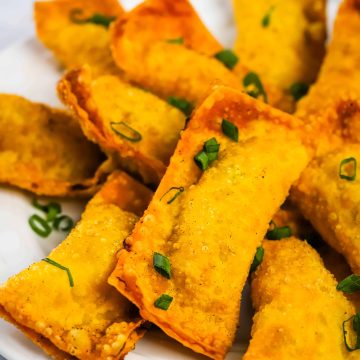 close up of a white plate with gau gee