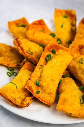 close up of a white plate with gau gee