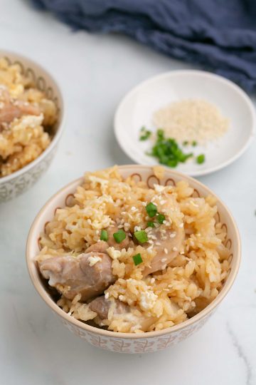 rice cooker oyakodon in a bowl