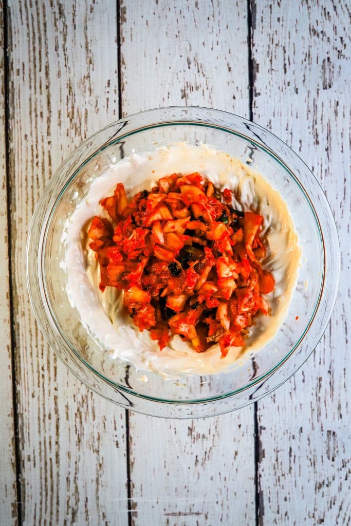 kimchi ready to be mixed into dip