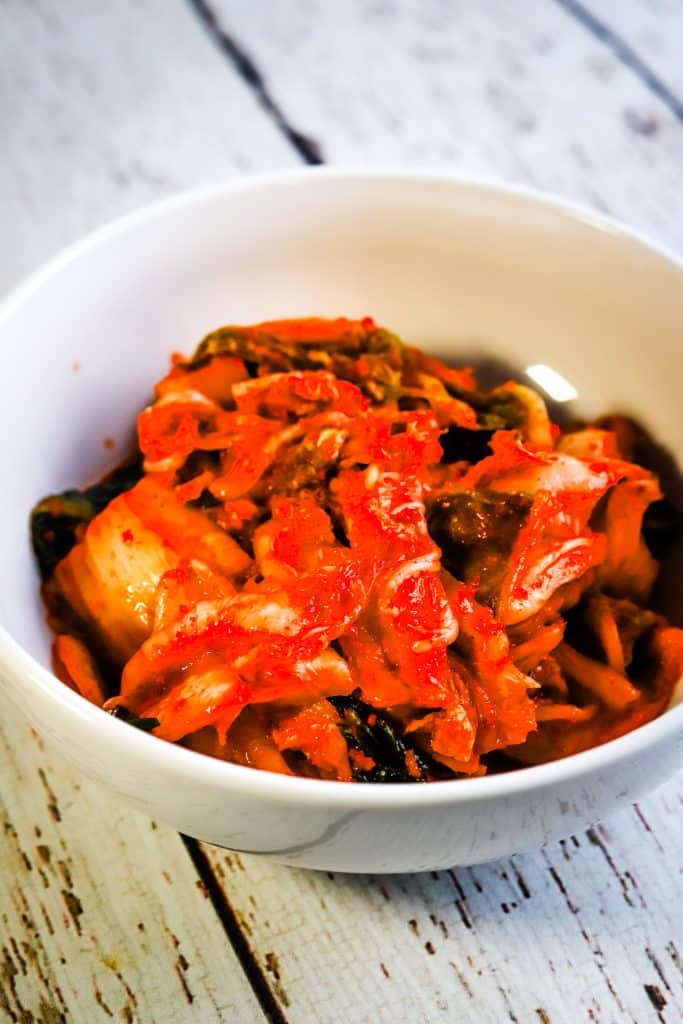 kimchi in a white bowl