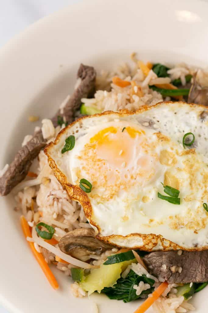 fried egg on bibimbap