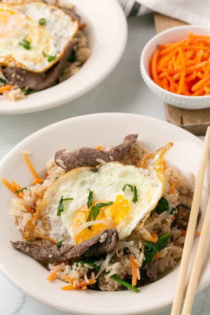close up of rice cooker bibimbap