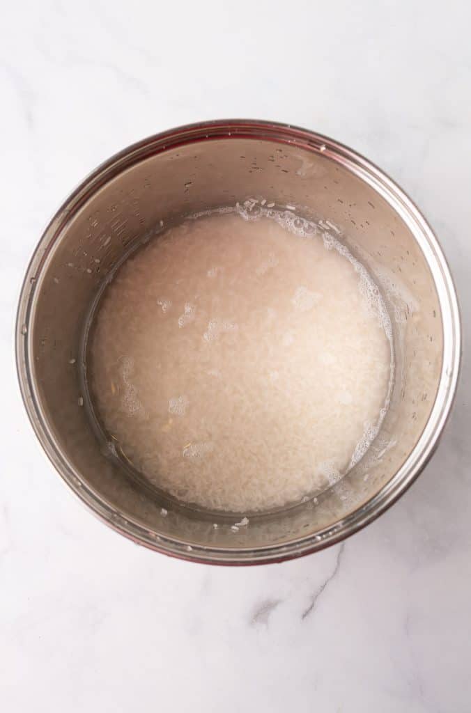 rice soaking in a pot